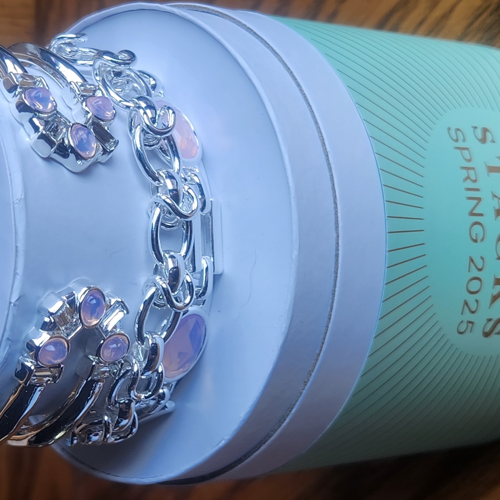 Stylish Silver and Pink Bracelet